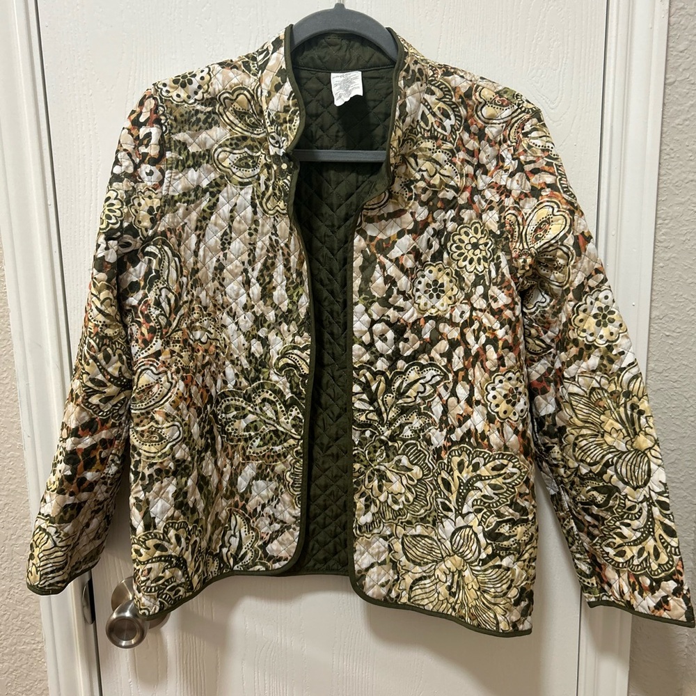 Alfred Dunner Quilted vintage Jacket green cottage core size 10p / medium